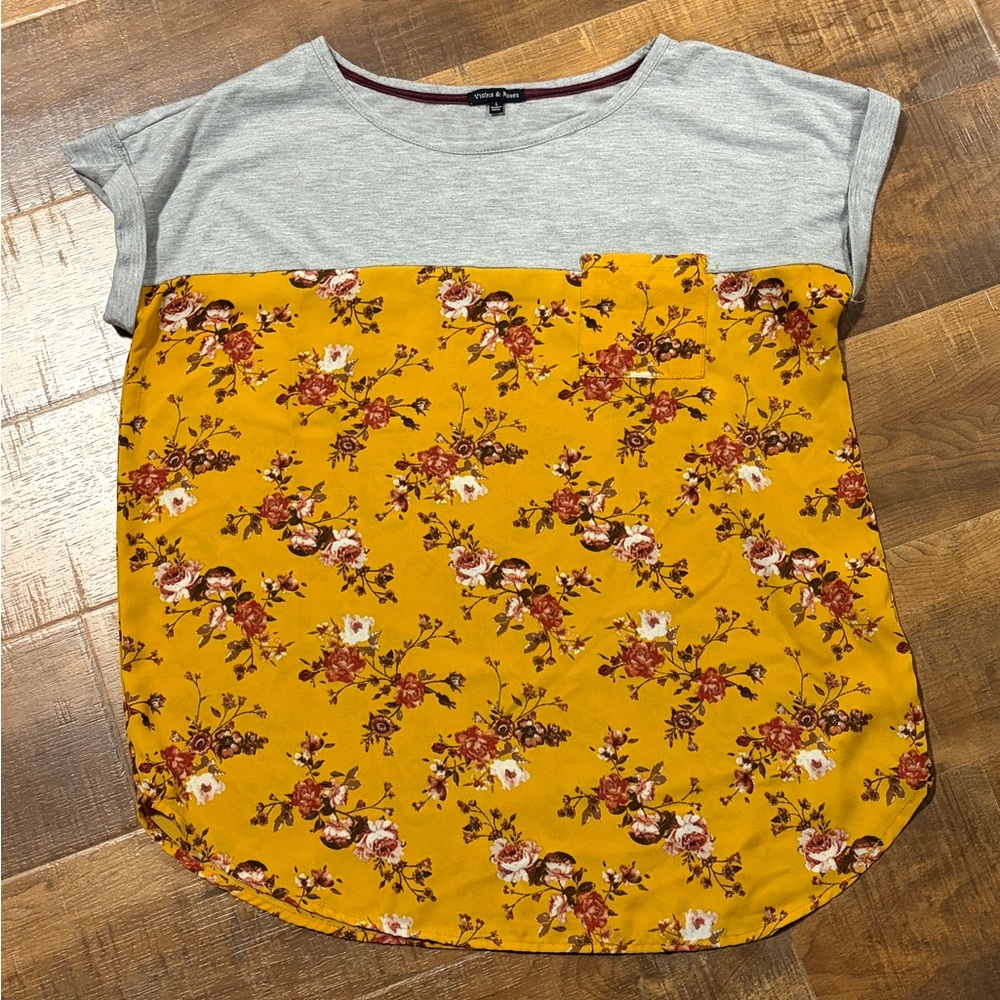 Womens Blouse Yellow Gray